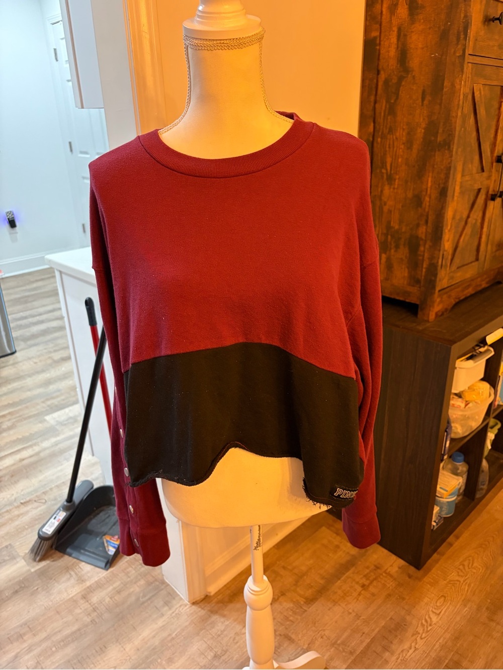 PINK Victoria's Secret Burgundy and Black Colorblock Crewneck